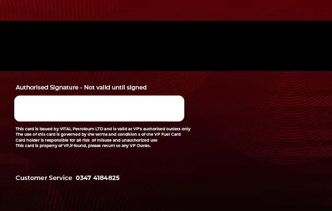 Vital Fuel Cash Card — back